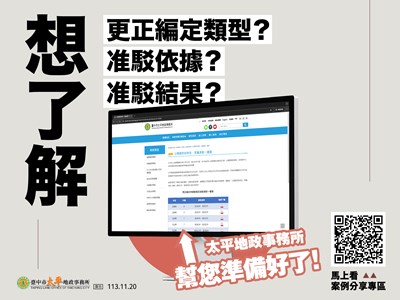 「公開透明效率佳,更編准駁一鍵查」案例分享專區宣導圖卡