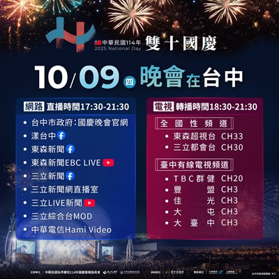 國慶晚會在台中,全台多元轉播,參與盛典不缺席!
