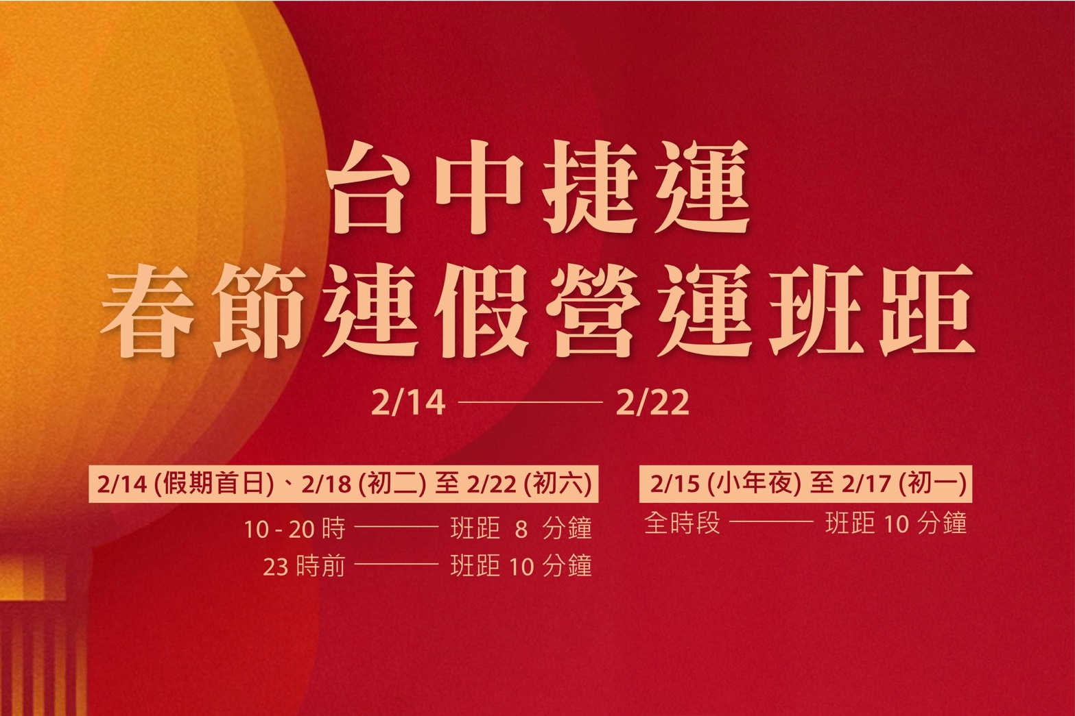 台中捷運春節連假營運班距