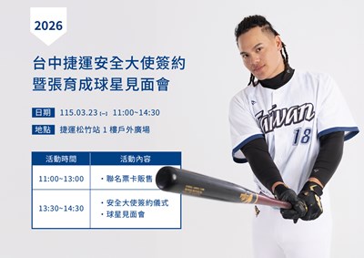 中捷3月23日將舉辦張育成簽約記者會及見面會。