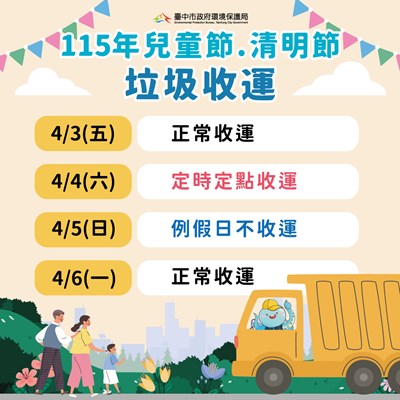 台中市環保局清明連假垃圾收運方式
