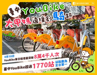 臺中YouBike 大甲媽遶境創「騎」跡，單日騎乘人次突破8.4萬創紀錄