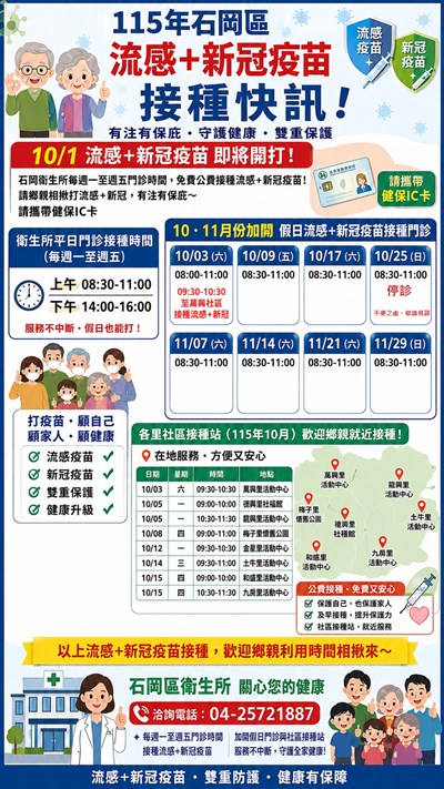 115年流感及新冠疫苗施打時間(1025停診)