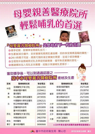 推動母嬰照護優質環境 衛生局輔導23家醫療院所通過母嬰親善認證
