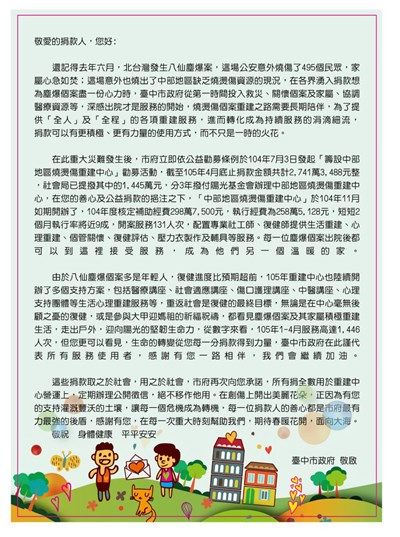 八仙塵爆一周年    市府寫信感謝837位捐款人