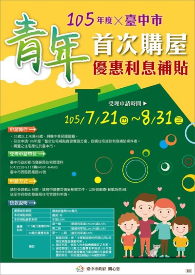 中市住宅補貼即日起至8/31受理申請 租金補助每戶每月最高4,000元