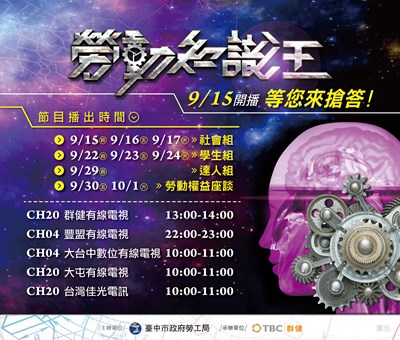 中市勞工局「勞動知識王」 9/15中秋節首播