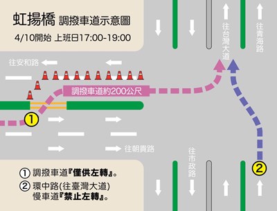 改善台74線壅塞 中市府4月10日起實施虹揚橋調撥車道