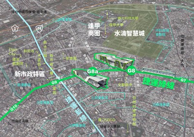 西屯G8、G8a站周邊路網及開發示意圖(台中市交通局提供)