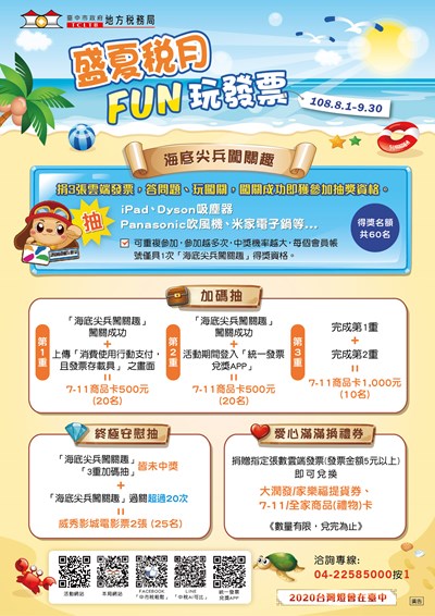 中市地方稅務局「盛夏稅月Fun玩發票」抽iPad