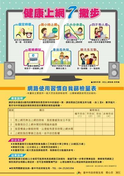 杜絕網路成癮 中市府推「健康上網7撇步」