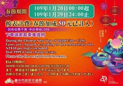 中市計程車春節加價120起實施 每趟加收50元