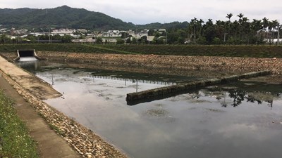 攔汙石籠露出，目前水深僅約呆水位30公分