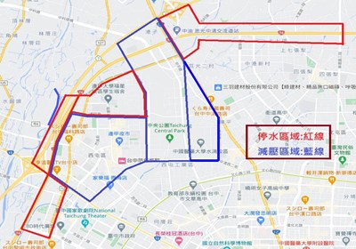 北屯、西屯停水及減壓地區一覽圖