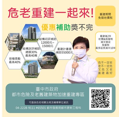 中市危老重建補助即日開跑  最高補助5萬5000元