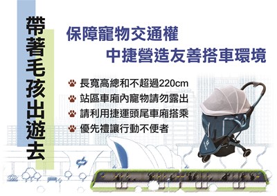 中捷友善寵物，歡迎民眾帶著寵物一起搭車出遊。