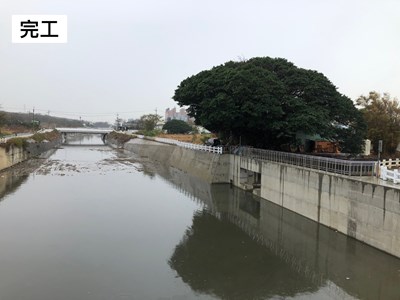 完工-臨時土石堤已移除及通水、分流(孔口)堰完成施工及分流