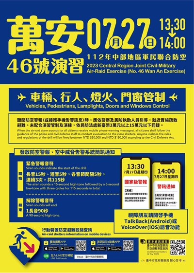 萬安46號演習期間，台中捷運全線正常營運。